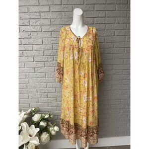 C +D+ M Women's Yellow Multi Long Sleeve Boho Style Midi Dress Size S NWT